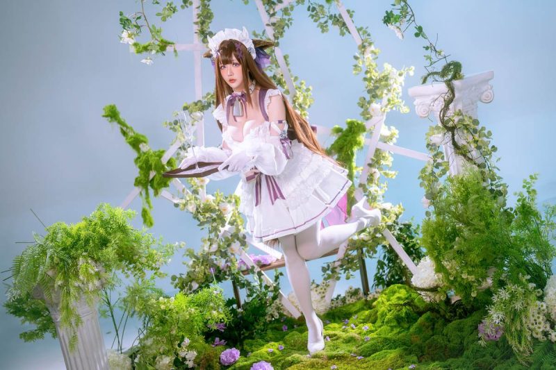 星之迟迟Hoshilily – 碧蓝航线 樫野：白紫礼裙与猫耳元素交织 甜美软萌气质下的角色还原 45P-御萝部落
