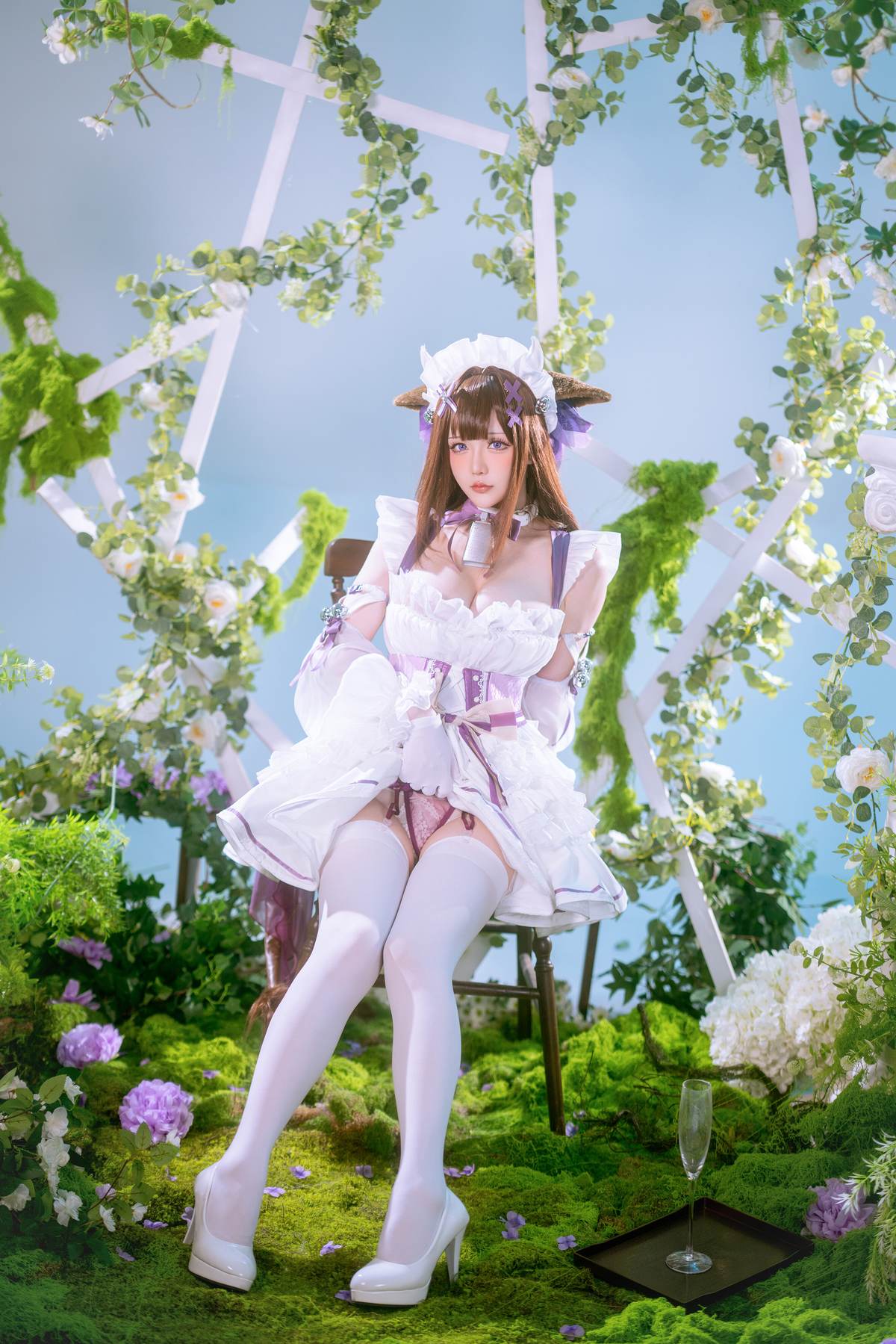 星之迟迟Hoshilily – 碧蓝航线 樫野：白紫礼裙与猫耳元素交织 甜美软萌气质下的角色还原 45P