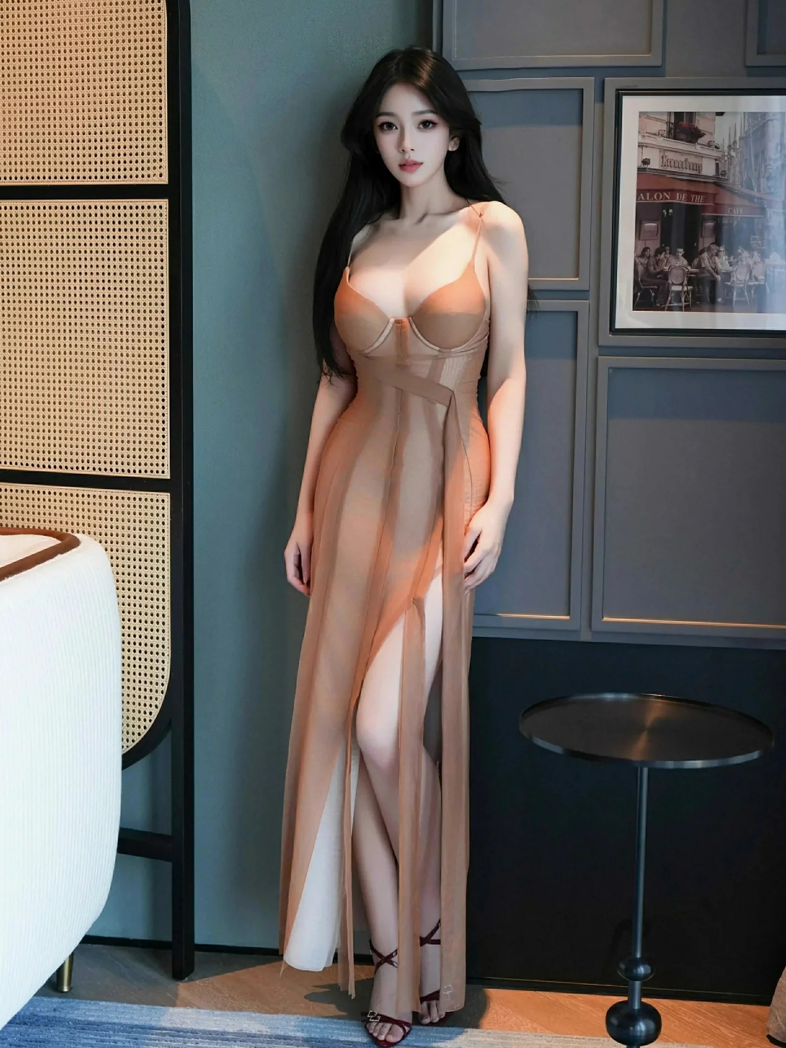 林嘉旎 浅色连衣裙