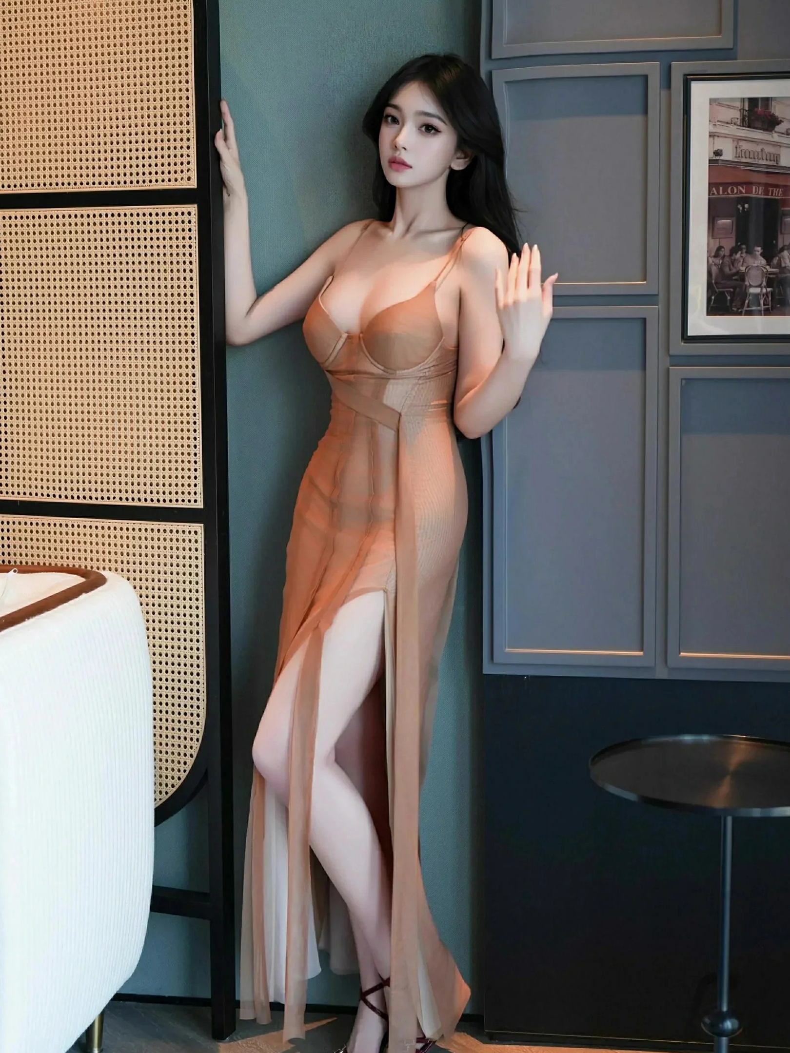 林嘉旎 浅色连衣裙