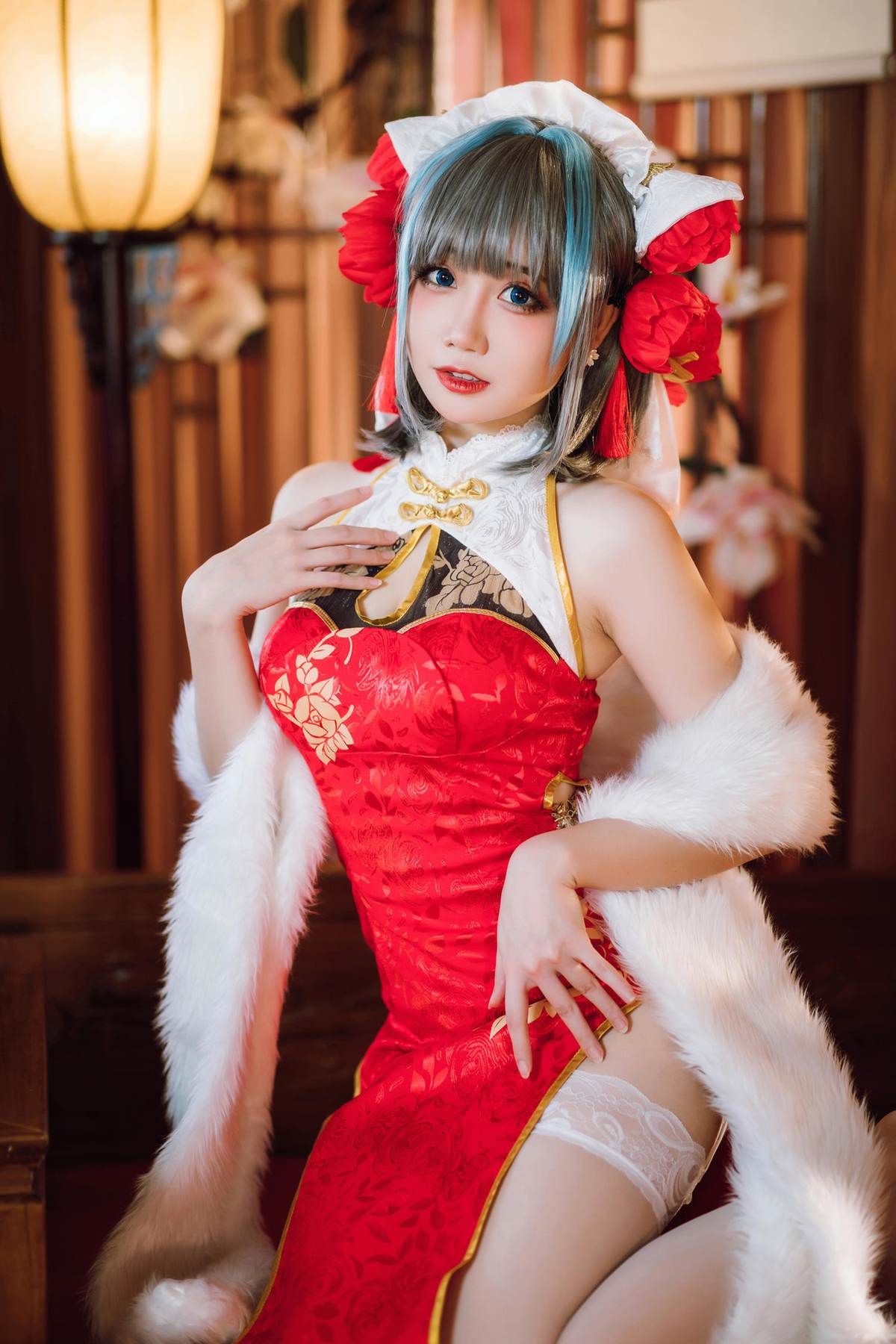 焖焖碳 – cos 柴郡：真人写实碧蓝航线猫娘 银发猫耳撕裂旗袍巨乳白丝开档 极致诱惑堕落无修正 29P