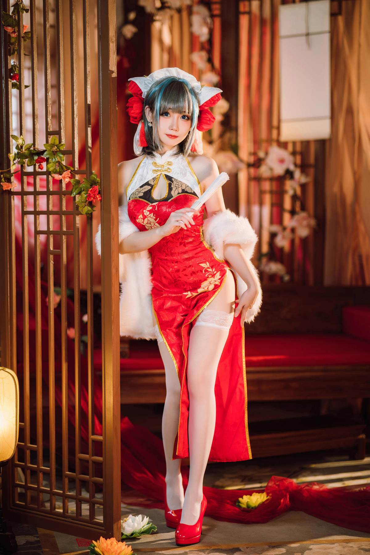 焖焖碳 – cos 柴郡：真人写实碧蓝航线猫娘 银发猫耳撕裂旗袍巨乳白丝开档 极致诱惑堕落无修正 29P