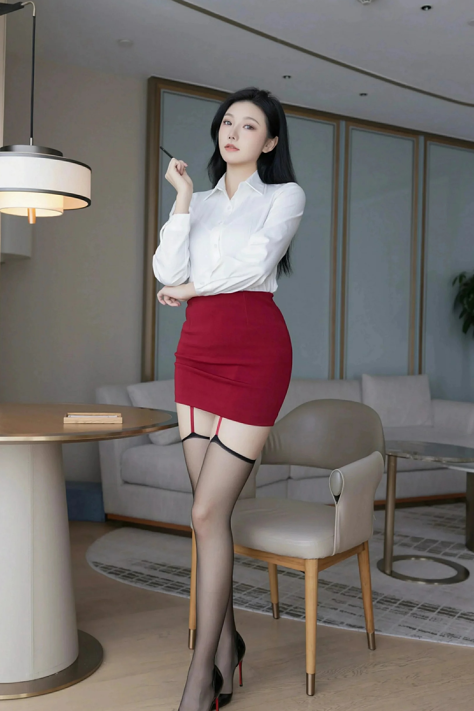安然anran 红裙OL