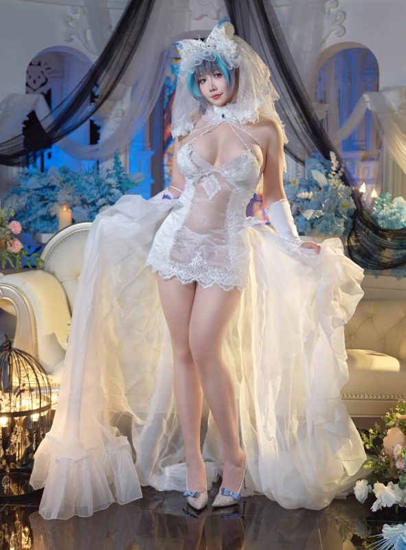 麻花麻花酱 – 碧蓝航线柴郡：婚纱蕾丝搭配高跟鞋 优雅仪式感拉满 33P1V-御萝部落