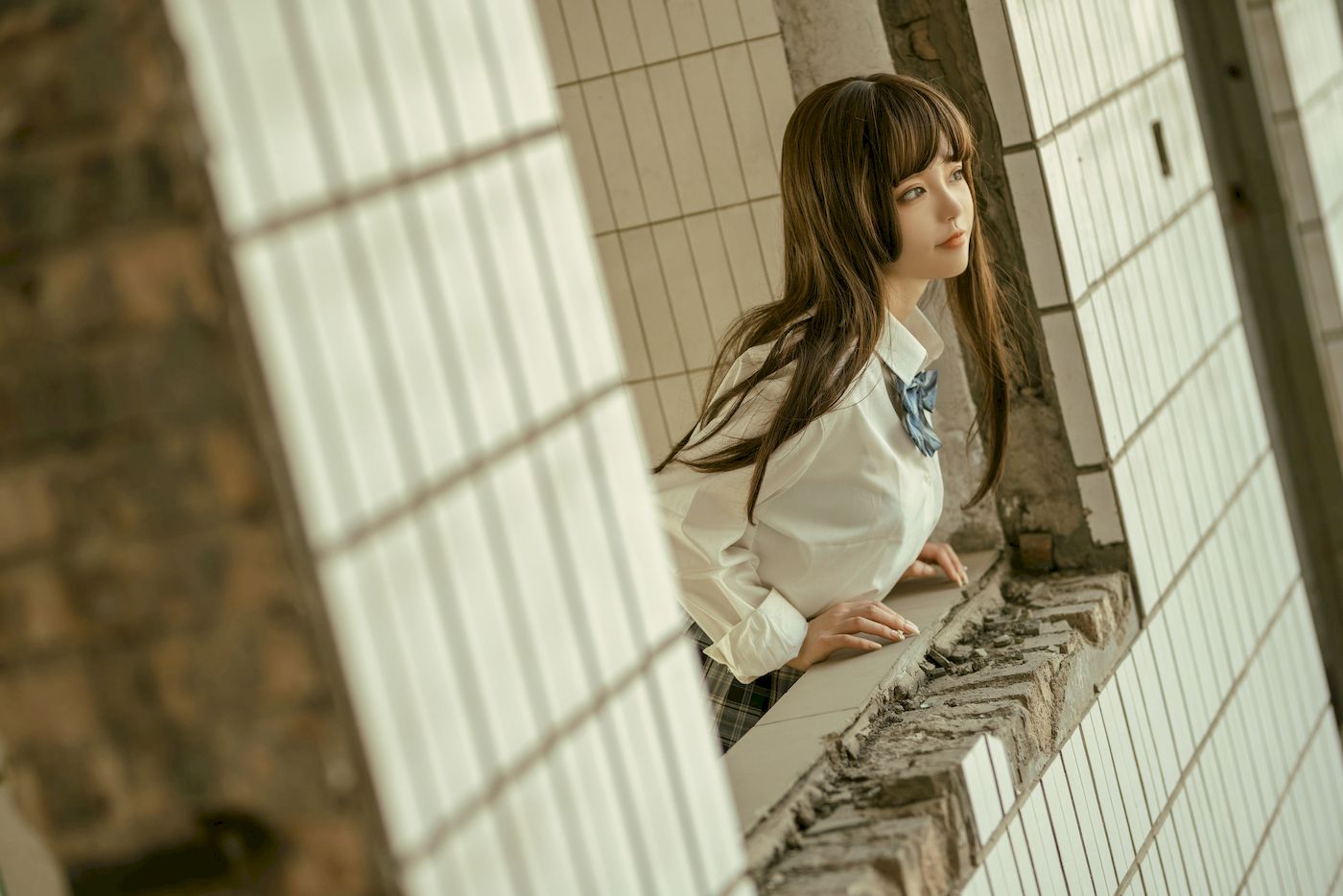 网络美女桃良阿宅白衬衫格子裙JK制服装扮私房写真-御萝部落