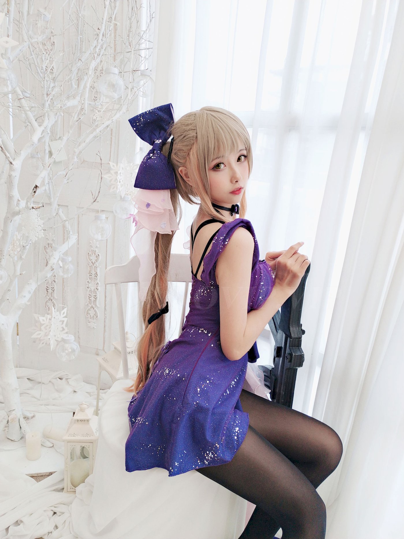 微博妹子Momoko葵葵黑丝美腿紫色长裙COS K2 – 美女 –
