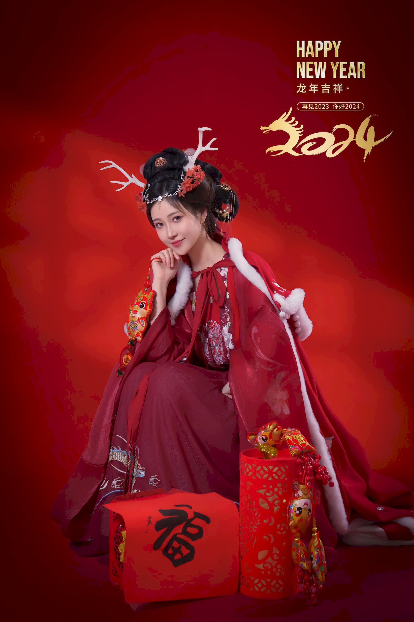 网络美女Nnian红色古典服饰龙年吉祥喜庆主题写真 – 美女 –