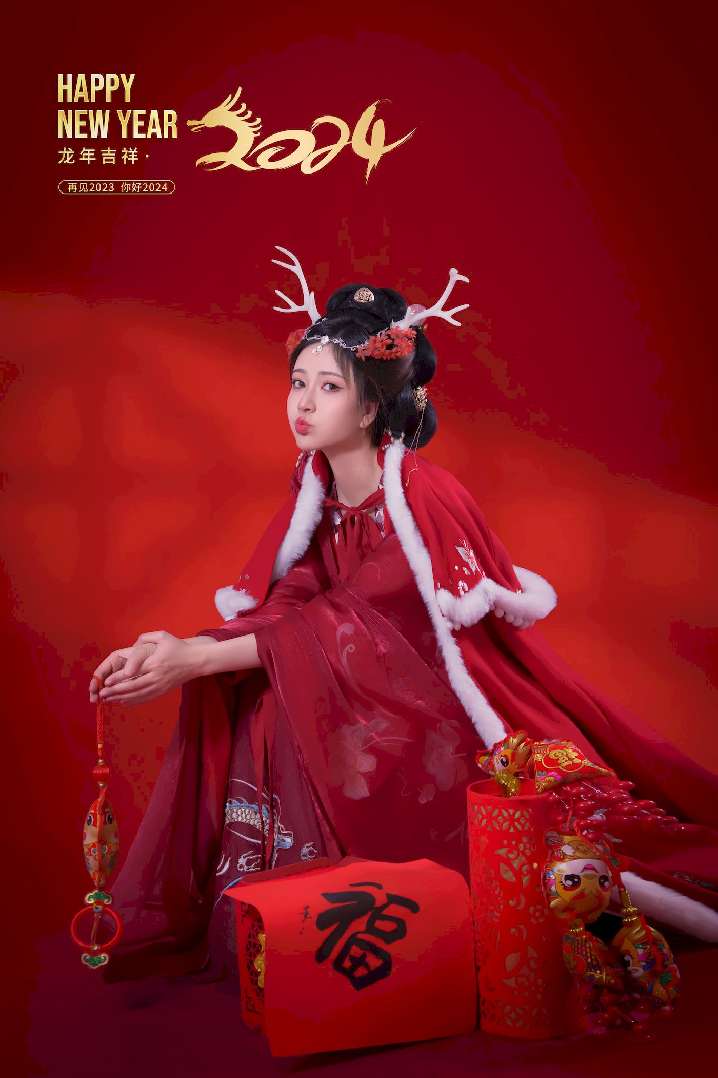 网络美女Nnian红色古典服饰龙年吉祥喜庆主题写真 – 美女 –
