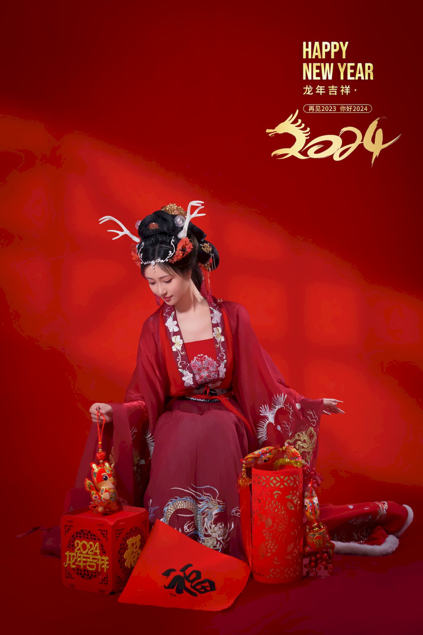 网络美女Nnian红色古典服饰龙年吉祥喜庆主题写真 – 美女 –