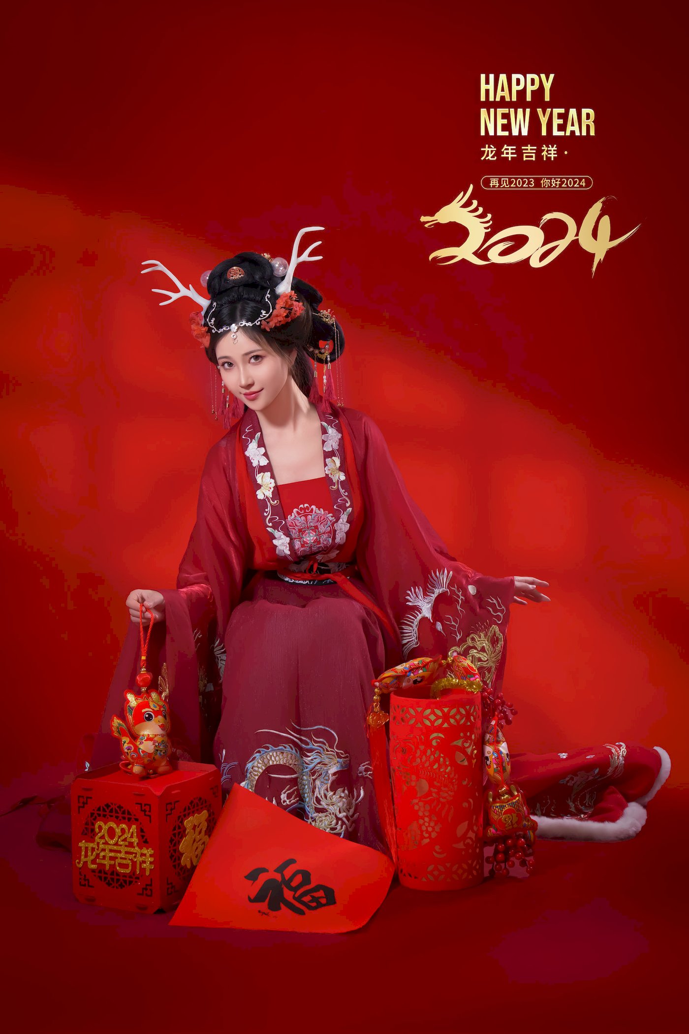 网络美女Nnian红色古典服饰龙年吉祥喜庆主题写真 – 美女 –