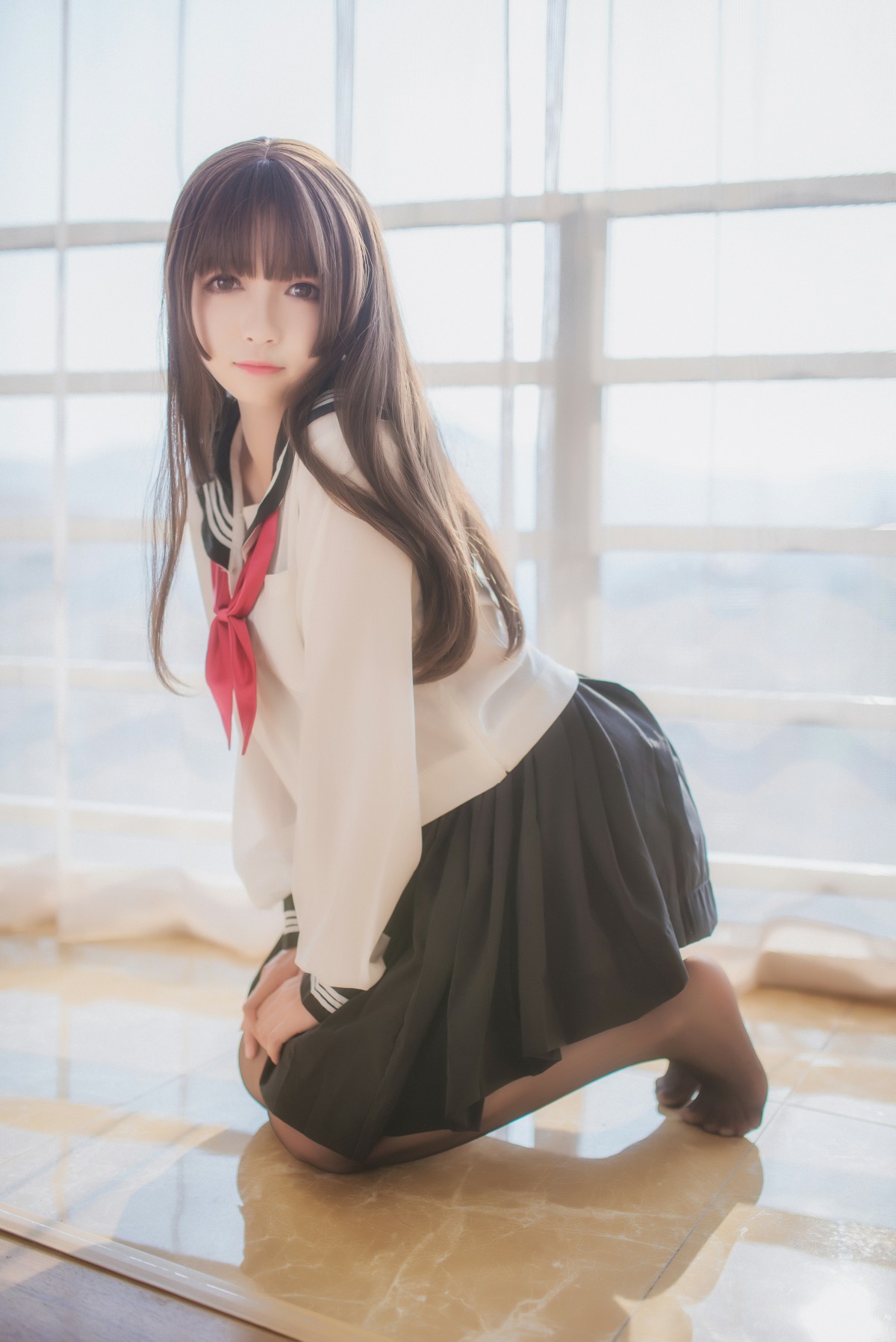 白金Saki写真 – 半透明水手服 – COSPLAY