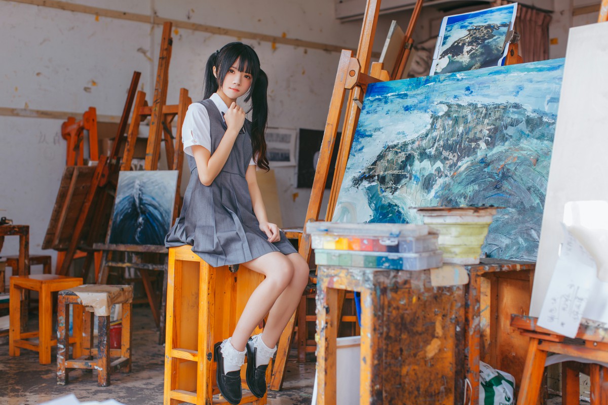 萝莉风COS 桜桃喵 – 画室少女 – COSPLAY