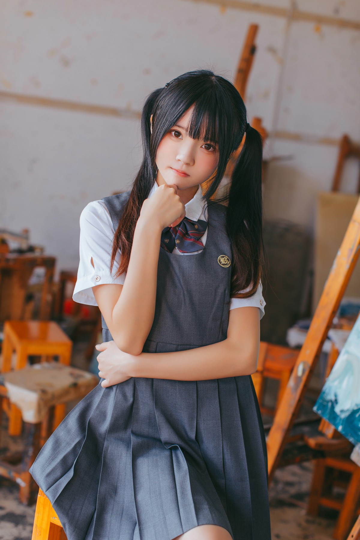 萝莉风COS 桜桃喵 – 画室少女 – COSPLAY