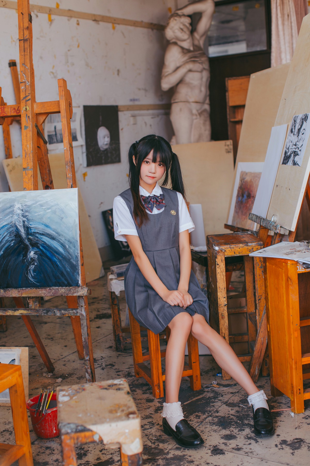 萝莉风COS 桜桃喵 – 画室少女 – COSPLAY