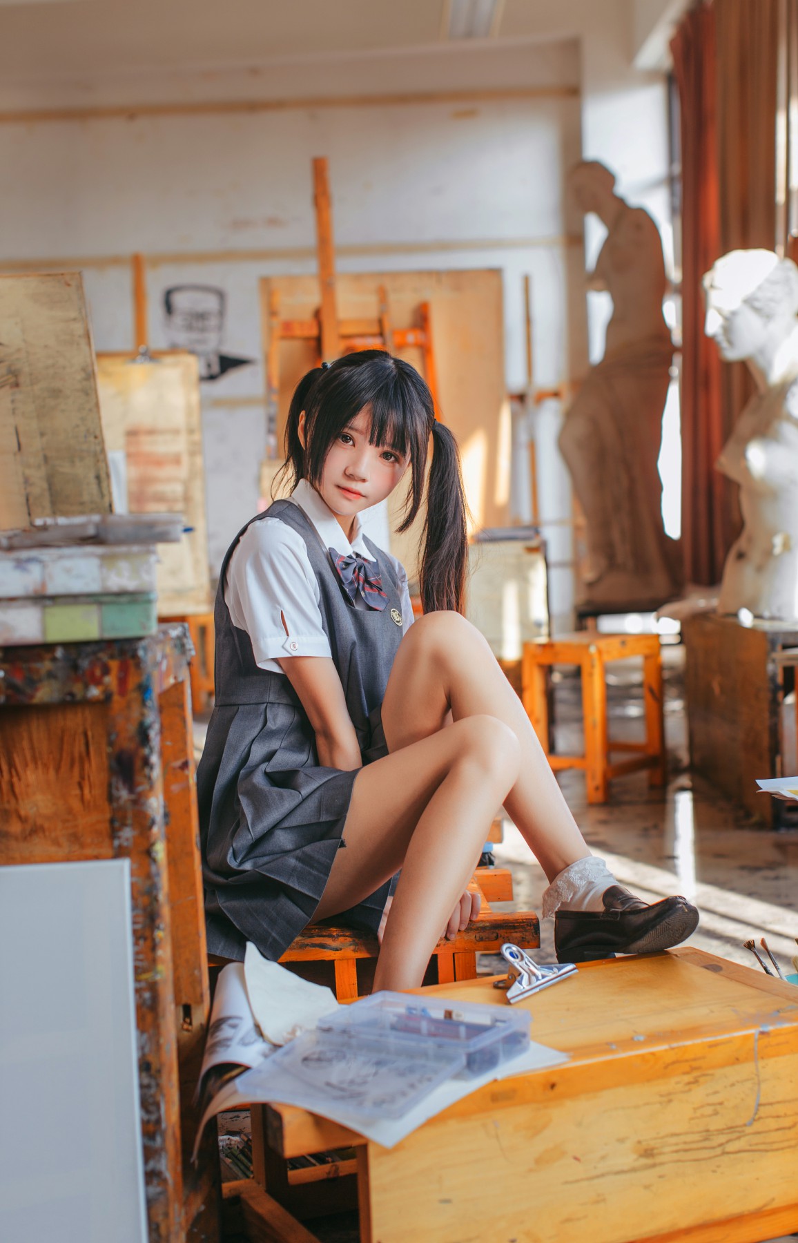 萝莉风COS 桜桃喵 – 画室少女 – COSPLAY