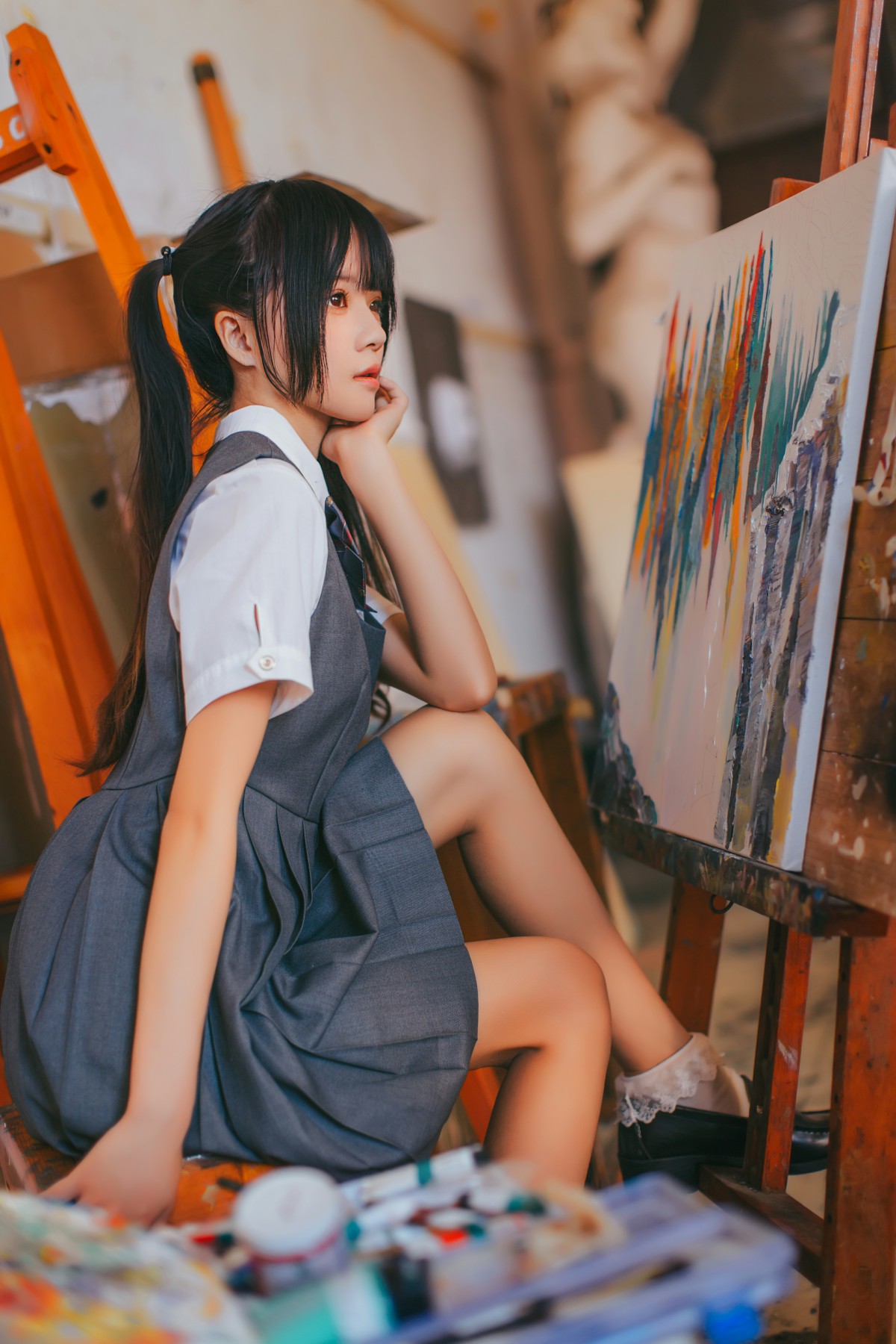 萝莉风COS 桜桃喵 – 画室少女 – COSPLAY