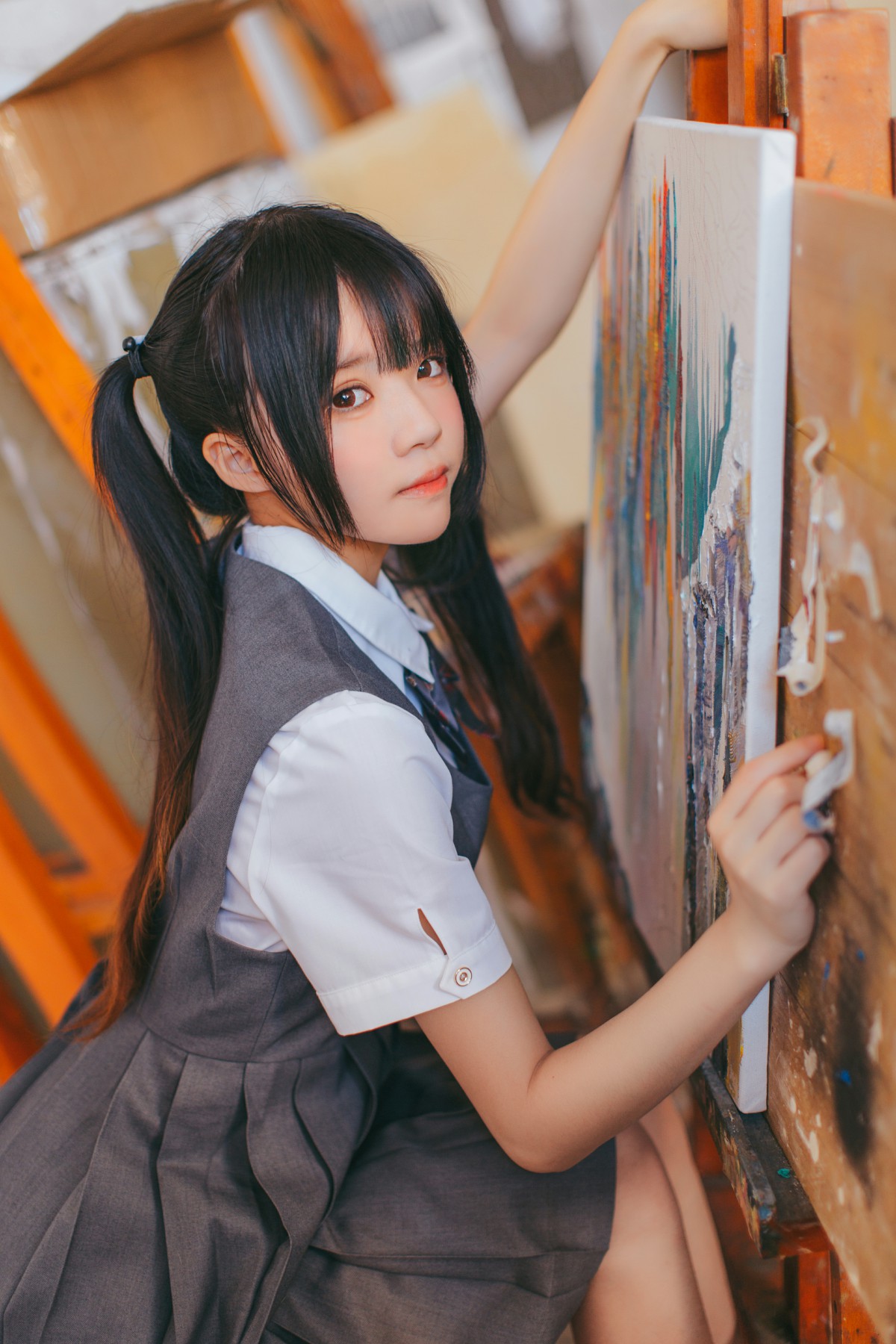 萝莉风COS 桜桃喵 – 画室少女 – COSPLAY
