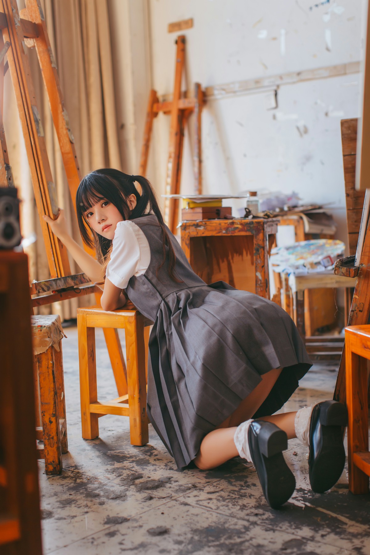 萝莉风COS 桜桃喵 – 画室少女 – COSPLAY