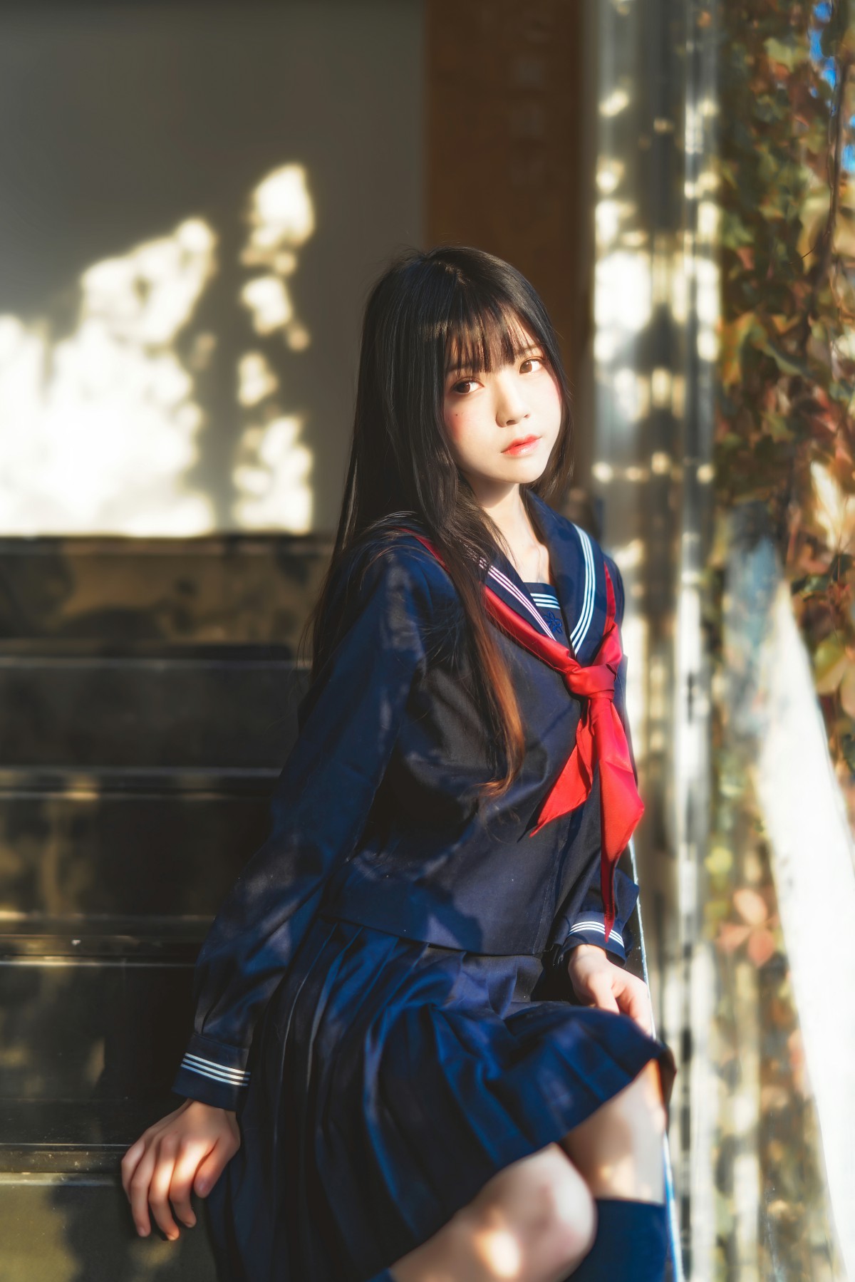 萝莉风COS 桜桃喵 – 黑色水手服 – COSPLAY