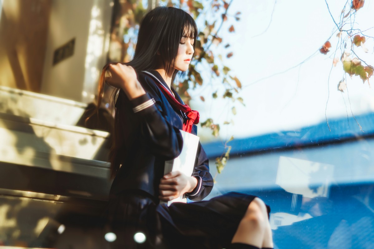 萝莉风COS 桜桃喵 – 黑色水手服 – COSPLAY