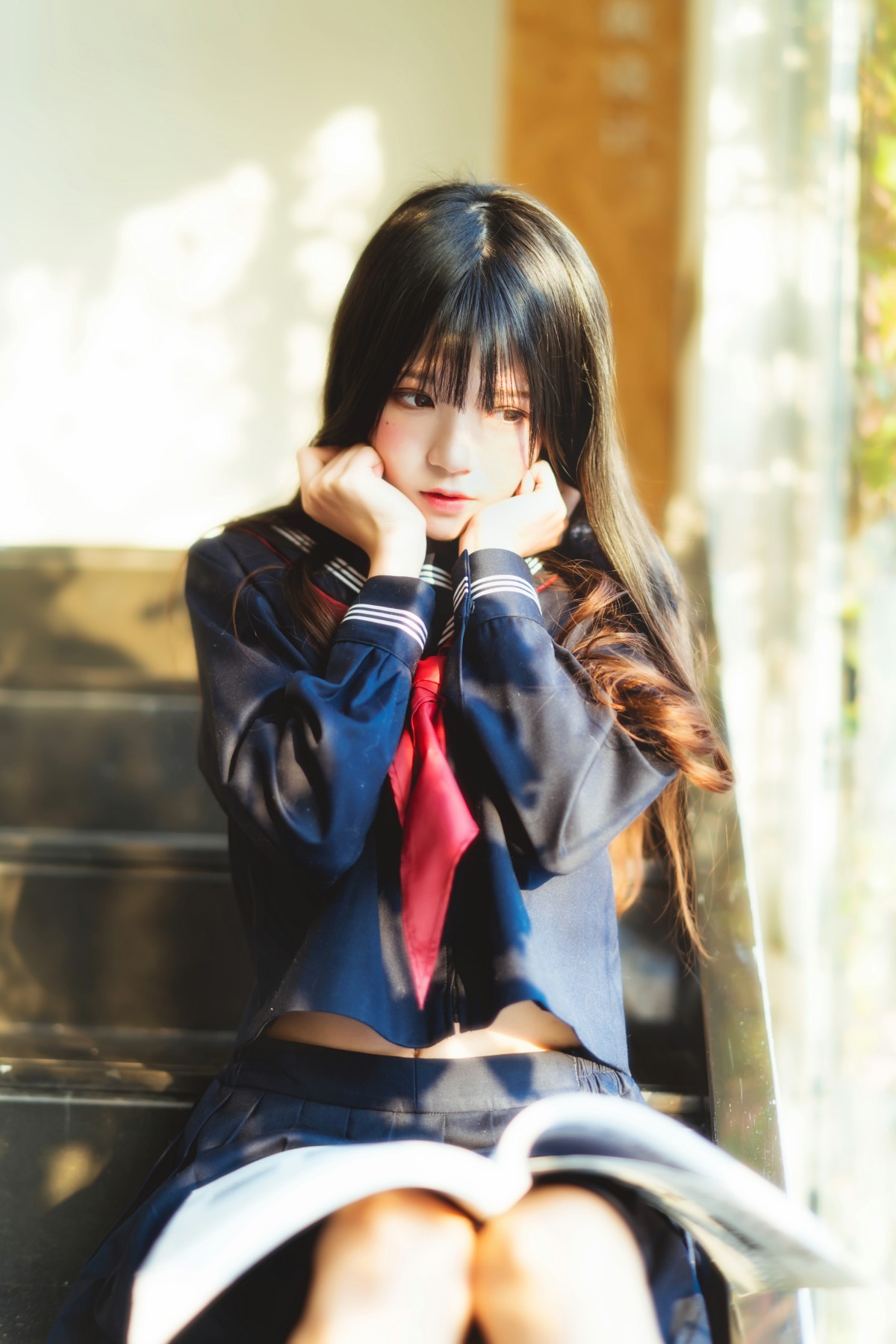 萝莉风COS 桜桃喵 – 黑色水手服 – COSPLAY