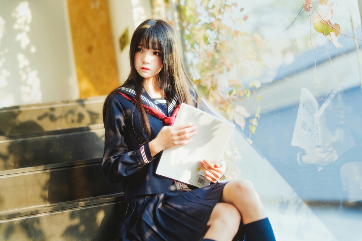 萝莉风COS 桜桃喵 – 黑色水手服 – COSPLAY
