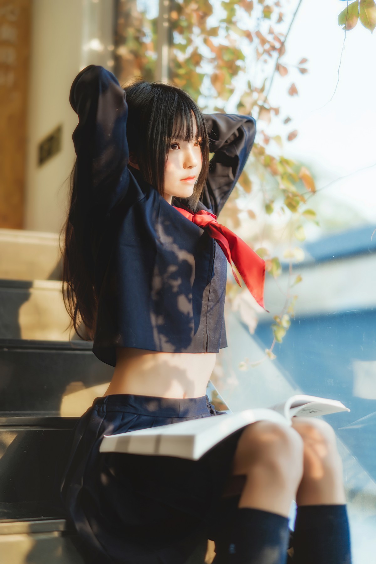 萝莉风COS 桜桃喵 – 黑色水手服 – COSPLAY