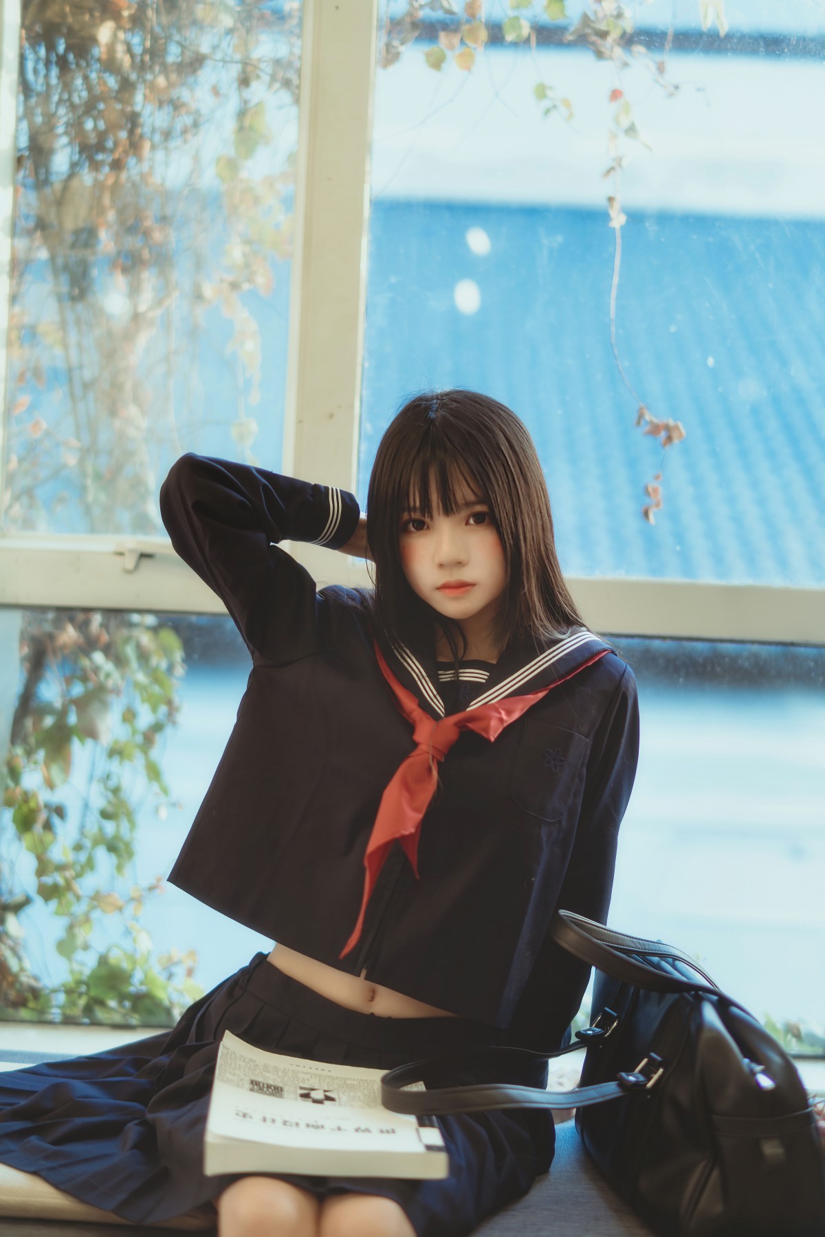 萝莉风COS 桜桃喵 – 黑色水手服 – COSPLAY