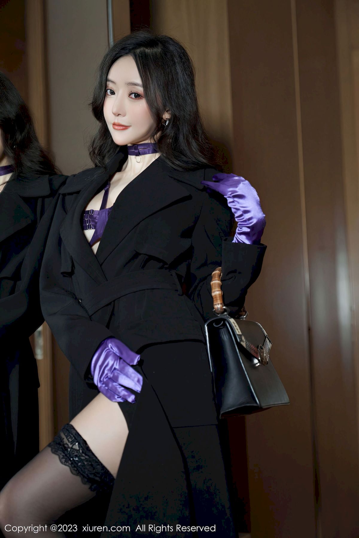 [秀人XiuRen] No.6078 女神王馨瑶Yanni – 黑色外衣+情趣内衣性感写真