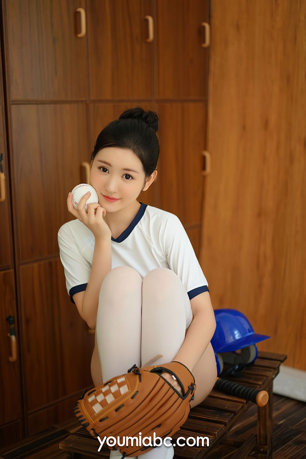YOUMI尤美棒球少女沈梦瑶白色丝袜+运动服饰系列清纯写真-御萝部落