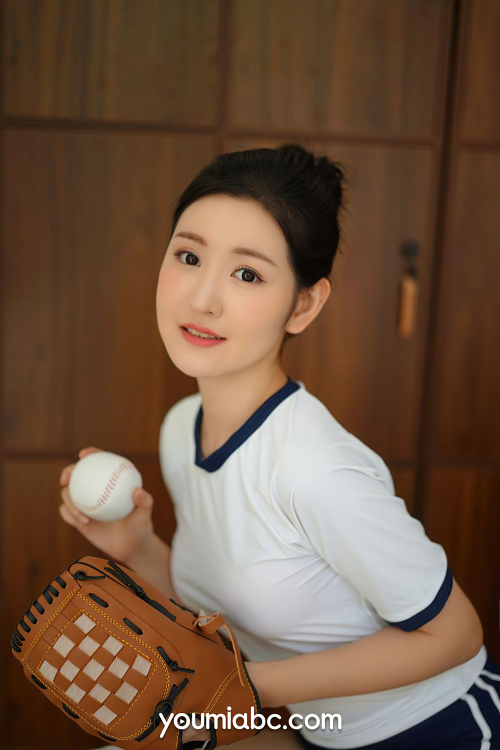 YOUMI尤美棒球少女沈梦瑶白色丝袜+运动服饰系列清纯写真-御萝部落