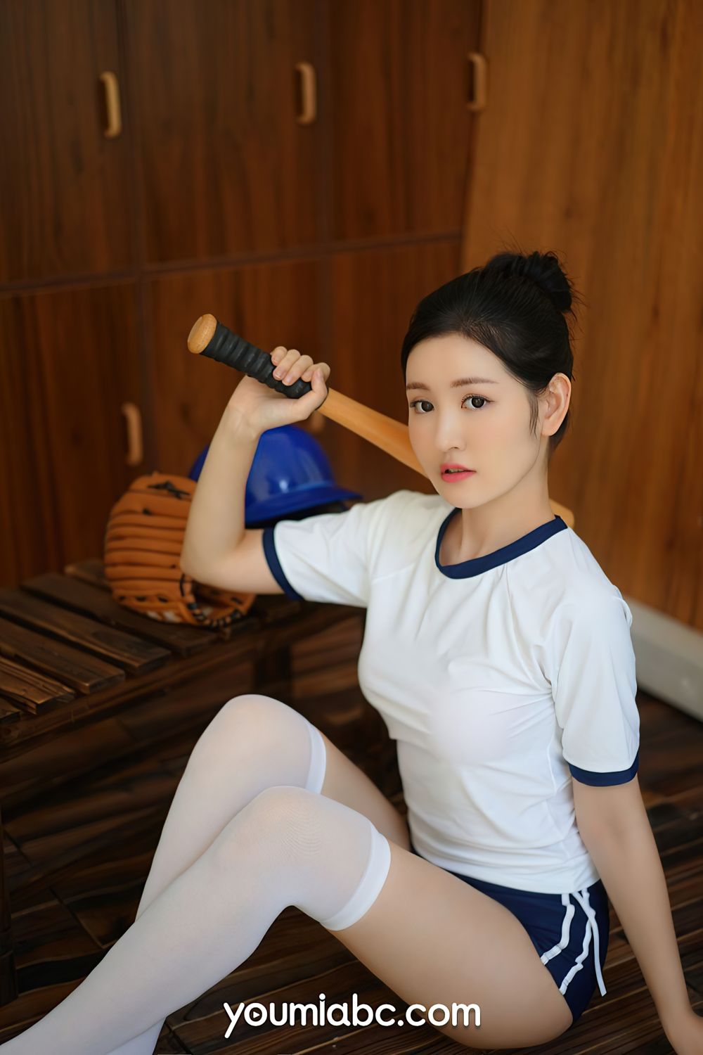 YOUMI尤美棒球少女沈梦瑶白色丝袜+运动服饰系列清纯写真-御萝部落