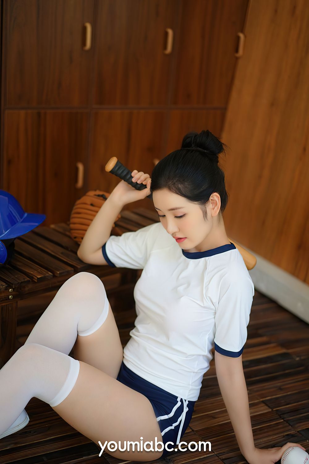 YOUMI尤美棒球少女沈梦瑶白色丝袜+运动服饰系列清纯写真-御萝部落