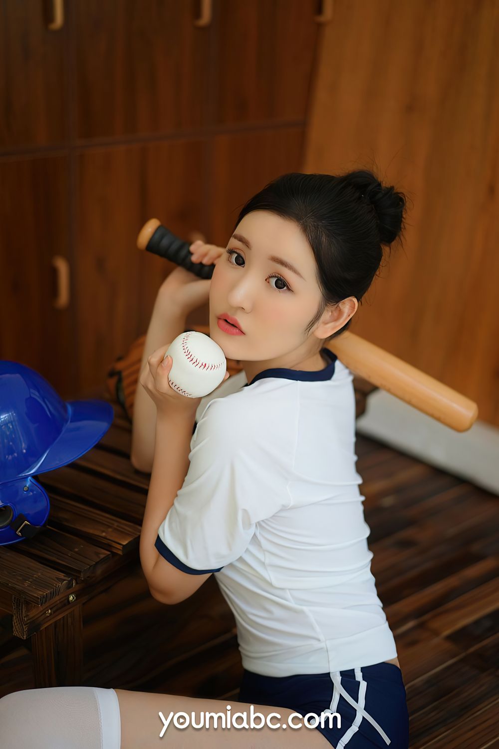 YOUMI尤美棒球少女沈梦瑶白色丝袜+运动服饰系列清纯写真-御萝部落