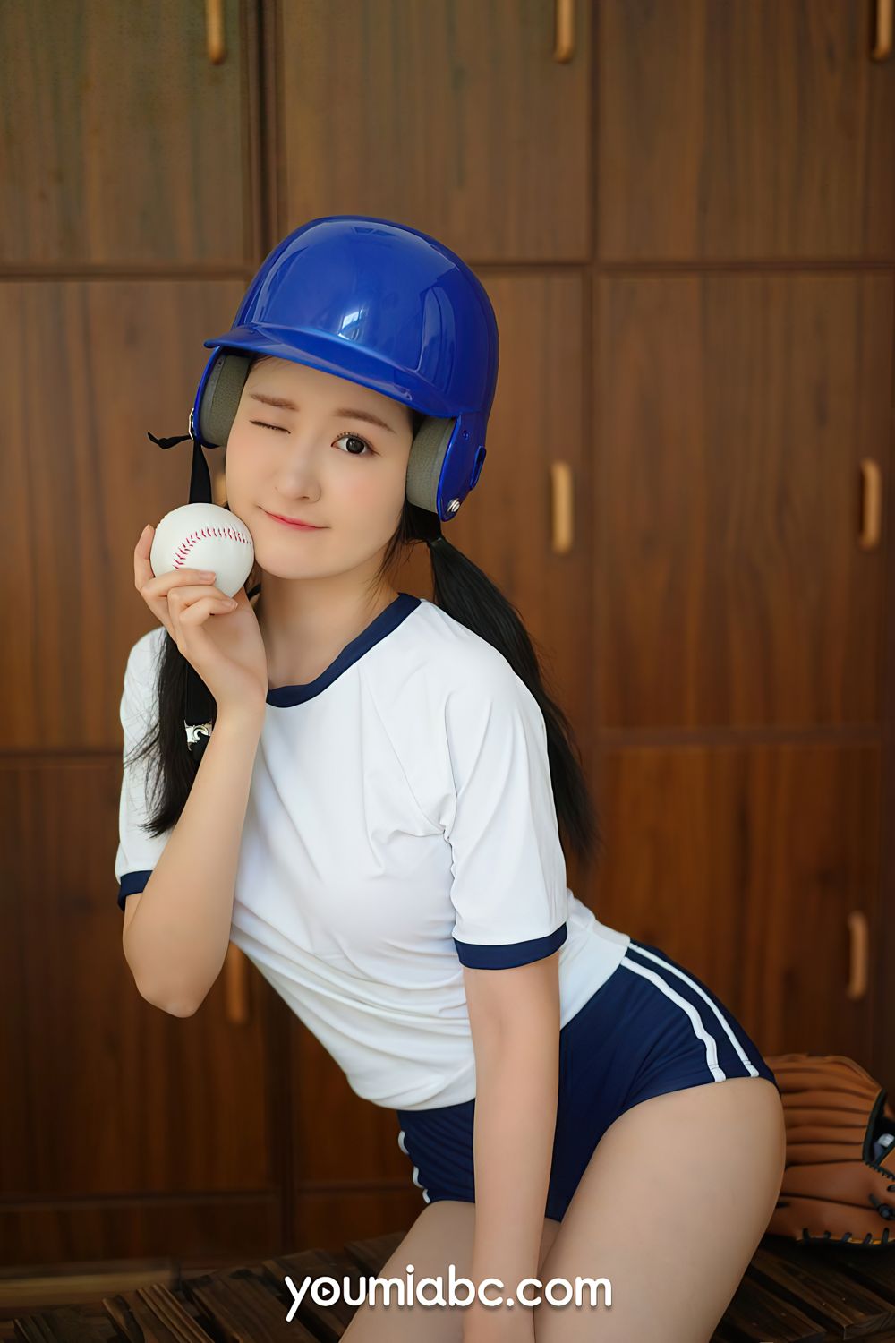 YOUMI尤美棒球少女沈梦瑶白色丝袜+运动服饰系列清纯写真-御萝部落